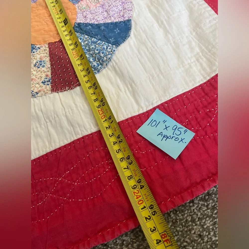 Vintage Dresden Plate Quilt Red & Beautiful 101”/95” well stitched❗️❗️